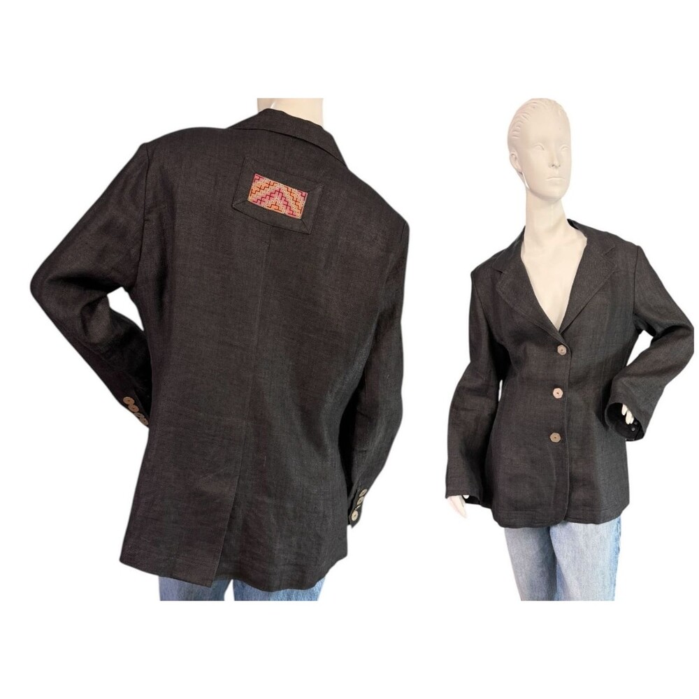 Dancing Ladies Santa Fe NM  Black Hemp Blazer Jacket Hand Woven Size Large